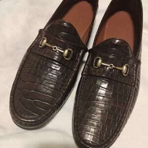 Allen Edmonds Dark Brown Crocodile Embossed Loafers